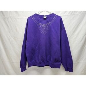 VTG 90s Gildian Purple Sweatshirt With Rhinestone Pattern Glam Rocker Sheik